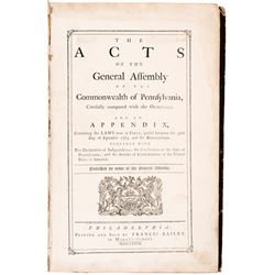 1775 to 1781 Revolutionary War Years: Acts of Assembly Province of Pennsylvania