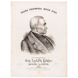 1847 Portrait of Gen. Zachary Taylor on Grand Triumphal Quick Step Music Sheet