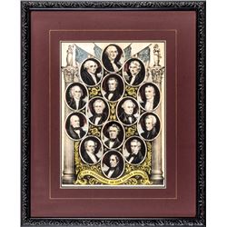 Hand Colored Lithograph Print Entitled: The Presidents of the United States