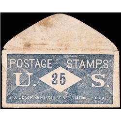 POSTAGE ENVELOPE. POSTAGE STAMPS US, J. LEACH, 86 Nassau St NY, Stationery Cheap