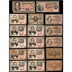 Fractional Currency Dealer/Collector Large Lot 17 Circ Fractional Currency Notes