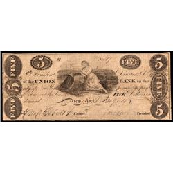 Obsolete Currency, Union Bank, New York, $5 PCGS graded Fine-12