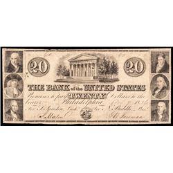 Obsolete Currency, Phila. PA. 3rd The Bank of the United States $20 PCGS F-15