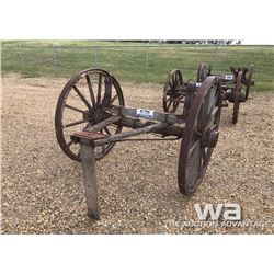 WOODEN WAGON AXLE WITH STEEL WHEELS