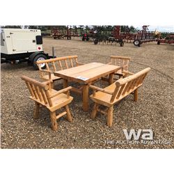 LOG TABLE & 2 CHAIRS, 2 BENCHES