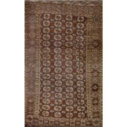 Tekke Turkoman Rug, Second Quarter 20th Century, Red ground with four vertical rows of sevent...