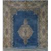 Image 1 : Kerman Rug, Post 1950, Blue ground centering a pulled medallion on beige ground enclosing flo...