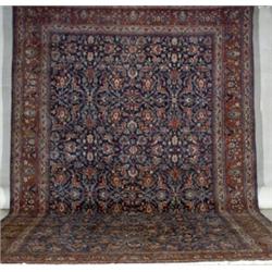 Meshed Rug, Post 1950, Blue ground with floral spray field within a palmette and, trellisin...