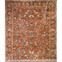 Sarouk Rug, Circa 1940, Red ground with floral spray field within a palmette and, trellisin...