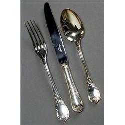 Christofle Silver Plate Flat Table Service, Modern, Consisting of:, 5 Dinner forks, 3 Lun...