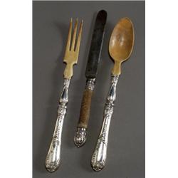 French Silver and Horn Two-Piece Salad Set and, Six Continental Silver Mounted Stag Horn, Han...