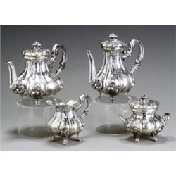 Continental Rococo Style Silver Four-Piece Coffee and Tea Service, Probably Italian, Circa 1900...