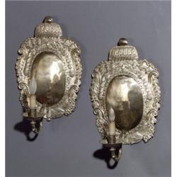 Set of Four Continental Rococo Style, Silver Plate Sconces, Early 20th Century, Electrified...