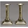 Image 1 : Pair of George III Paktong Candlesticks, Circa 1790, Each having a plain column-form standard...