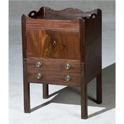 George III Style Inlaid Mahogany Bedside Commode Table, Mid-19th Century, Sides cracked; some...