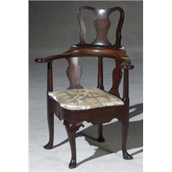 George III Style Mahogany Corner Armchair, Late 19th Century, Upper section of backrest remov...