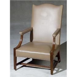 George III Mahogany Library Armchair, Last Quarter 18th Century, With tan simulated leather u...