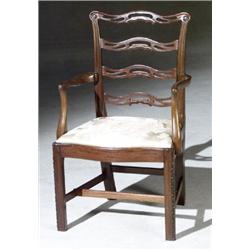 George III Mahogany, Ladder-Back Armchair, Last Quarter 18th Century, Arms probably of a la...