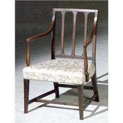 George III Mahogany and Elmwood Armchair, Circa 1800, Repair to armposts where they join the...