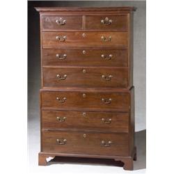 George III Mahogany Chest-on-Chest, Circa 1770-1790, Brasses appear to be original. Repairs t...