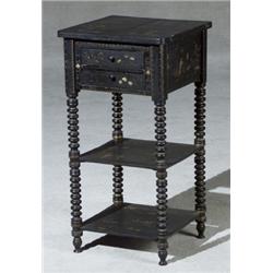 Victorian Black Japanned Work Table, Last Quarter 19th Century, Having a bifold top above two...