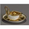 Image 1 : SFvres-Type Parcel Matte Gilt Biscuit 'Swan' Sauce Boat and Stand, 19th Century, Each iron-re...