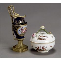 SFvres-Type Ormolu Mounted Ewer and a Ludwigsburg-Type Covered Bowl, Circa 1900, The ewer pol...