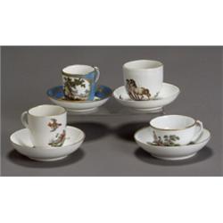 Group of Four Continental Porcelain Cups and Saucers, The first two, H÷chst, circa 1770, the fi...