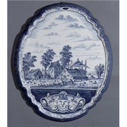 Pair of Dutch Delft-Type Blue and White, Landscape Plaques, Early 20th Century, Minor chips...