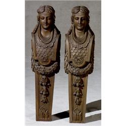 Pair of Continental Oak Architectural Caryatids, Early 20th Century, Each with minor losses a...