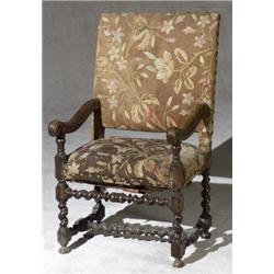 Franco-Flemish Baroque Style Tapestry Upholstered Walnut Armchair, Partially Composed of 17th C...