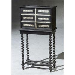 Italian Baroque Style Engraved Bone Mounted Ebonized Wood Chest-on-Stand, Last Half 19th Centur...