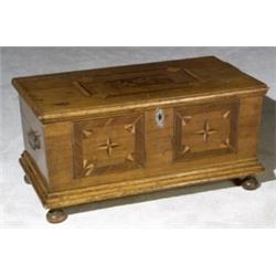 South German Baroque Walnut Marquetry Oak Coffer, Mid-18th Century, Hinges replaced; patch re...