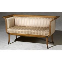 Biedermeier Ebonized Wood Inlaid Cherry Settee, Probably South German, Circa 1820, Minor loss...