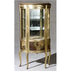 Louis XV Style Vernis Martin Decorated Giltwood Serpentine Vitrine, Early 20th Century, The i...