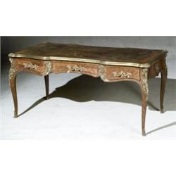 Louis XV Style Ormolu Mounted Parquetry Tulipwood Bureau Plat, Possibly English, Late 19th Cent...