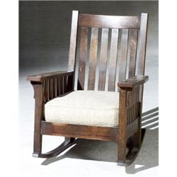 American Furniture and Decorations, American Arts & Crafts Oak Arm Rocker, Possibly L & J.G....