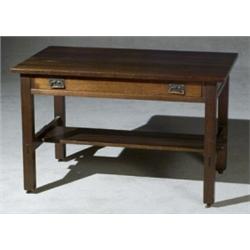 American Arts & Crafts Oak Library Table, Possibly L & J.G. Stickley, First Quarter 20th Centur...