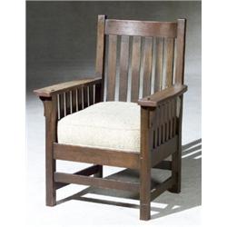 American Arts & Crafts Oak Armchair, Possibly L & J.G. Stickley, First Quarter 20th Century,...