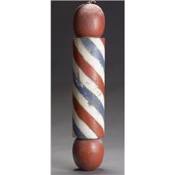 American Painted Pine Barber's Pole, Early 20th Century, Polychrome decorated in red, white a...