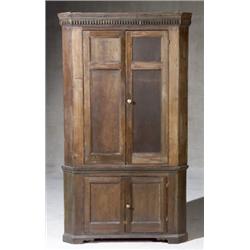 American Cherry Two-Part Corner Cupboard, Mid-Atlantic States, Maryland or Shenandoah Valley,...