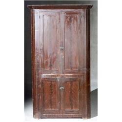 American Flame Mahogany Grain Painted Pine Corner Cupboard, Probably Pennsylvania or Southern,...