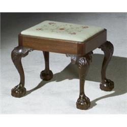 Chippendale Style Mahogany Stool, 20th Century, With floral needlepoint upholstered seat.,...