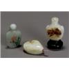 Image 1 : Group of Three Chinese Celadon Jade, Snuff Bottles, 19th-20th Century, The first, an embell...