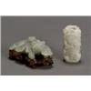 Image 1 : Two Chinese Jade Carvings, 19th Century, The first, a pale celadon chimera-form taper stick h...