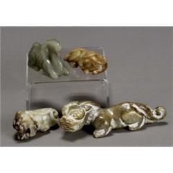 Group of Eleven Chinese Celadon and, White Jade Carvings of Animals, 18th-20th Century, Dep...