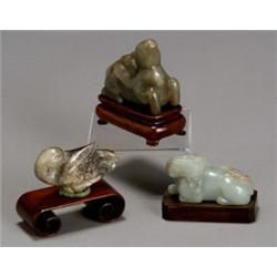 Group of Seven Chinese Celadon and, Brown Jade Carvings of Animals, Late 19th-20th Century...