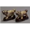 Image 1 : Pair of Chinese Dark Russet Celadon Figures of Stalking Chimeras, 20th Century, Length: 7 in...