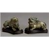 Image 1 : Pair of Chinese Spinach-Green and Russet Celadon Jade, Figures of Stalking Chimeras, 20th Cen...