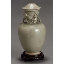 Margaret M. Mourot, Chinese Celadon Glazed Pottery Covered Urn, Song Dynasty (960-1279 A.D.)...